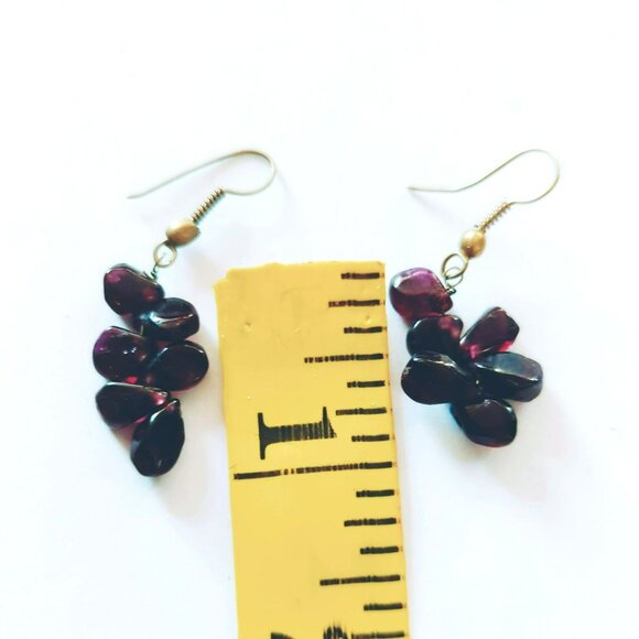 Vintage Boho Garnet Cluster Dangle Earrings - Picture 4 of 4